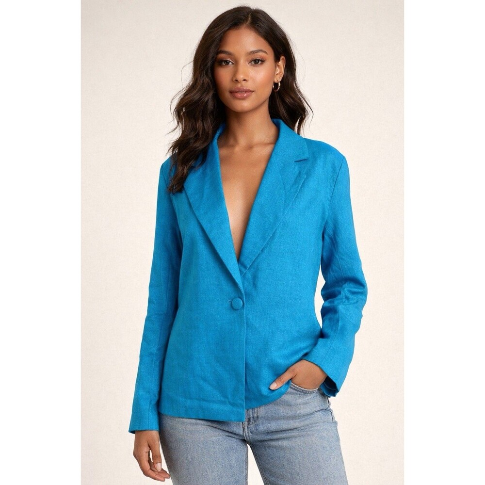 Lulus NWT Turquoise Blue Blazer Jacket Linen Blend‎ Size M